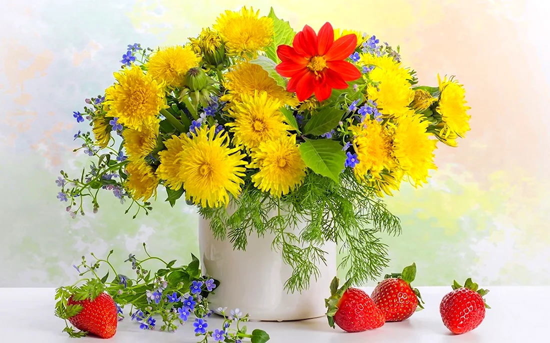 Летние цветы в вазе. Открытка с добрым утром
