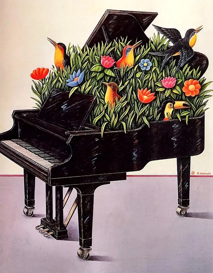 Пианино в цветах. Красивая картинка
